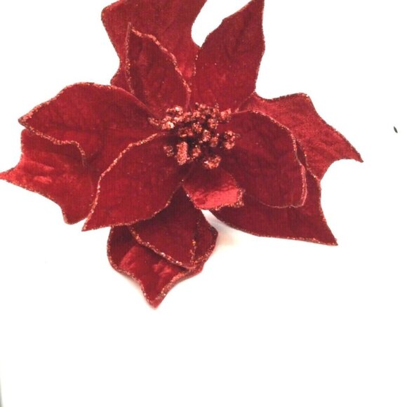 2 Red Poinsettia Felt Christmas Pick Ornament Flower Arrangement - Picture 2 of 4